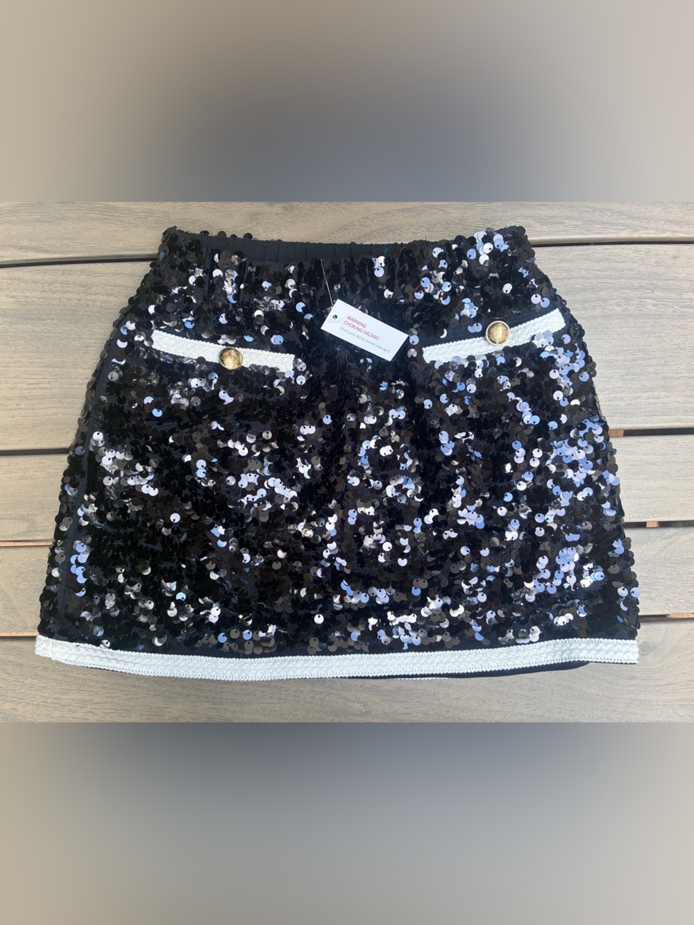 Crewcuts by J.Crew NWT Girls Sequin Stretchy Mini Skirt Black & White Trim. Sz 8